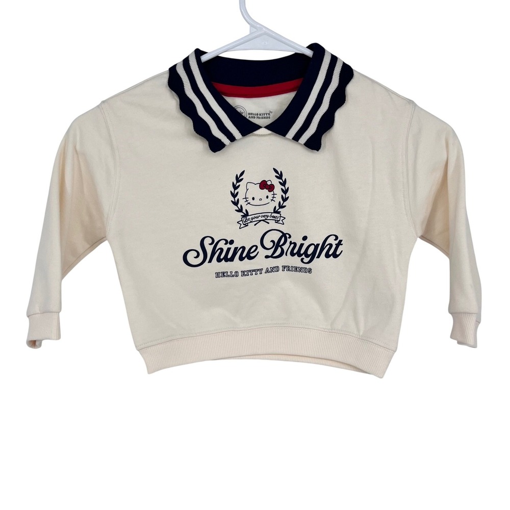 Hello Kitty Sanrio Sweatshirt Toddler 18M Ivory Preppy Scalloped Collar Pullover